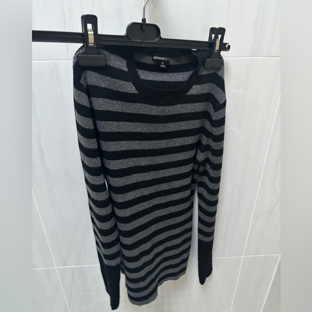 Minnie Rose Black and Gray Striped Knit